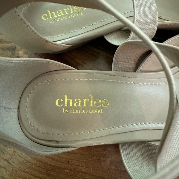 Charles by Charles David Low Wedge Sandal in Nude w/elastic ankle wrap. Size 8 - Picture 3 of 9